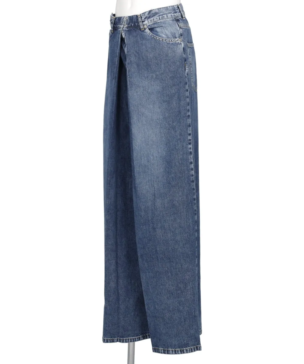 WASHED DENIM SUPER WIDE PANTS (LONG LENGTH)